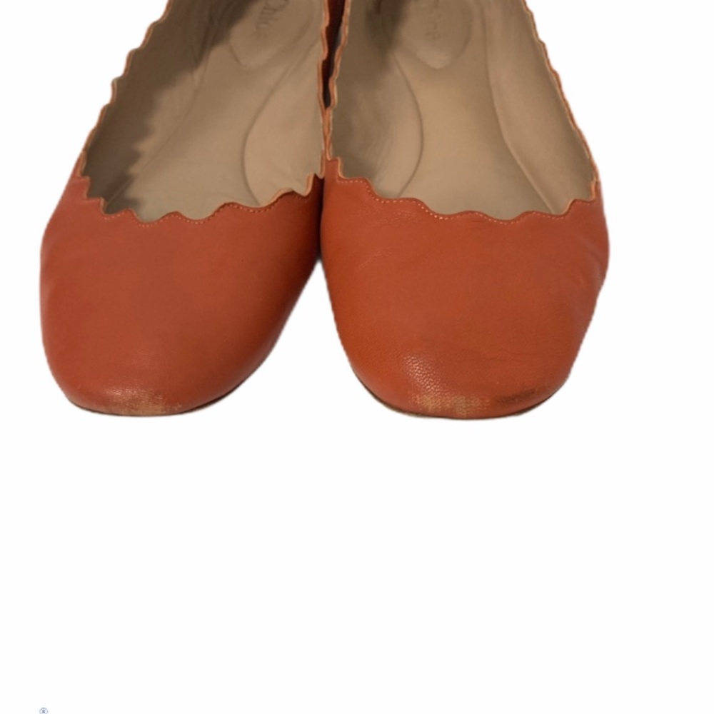 CHLOE Lauren Scalloped Flats Coral Size 36.5 - Picture 3 of 8